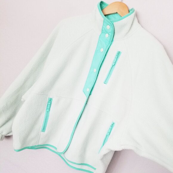 American Eagle Overesized Fleece Sherpa Snap Jacket Size M Mint Green Sea Foam - Picture 7 of 16